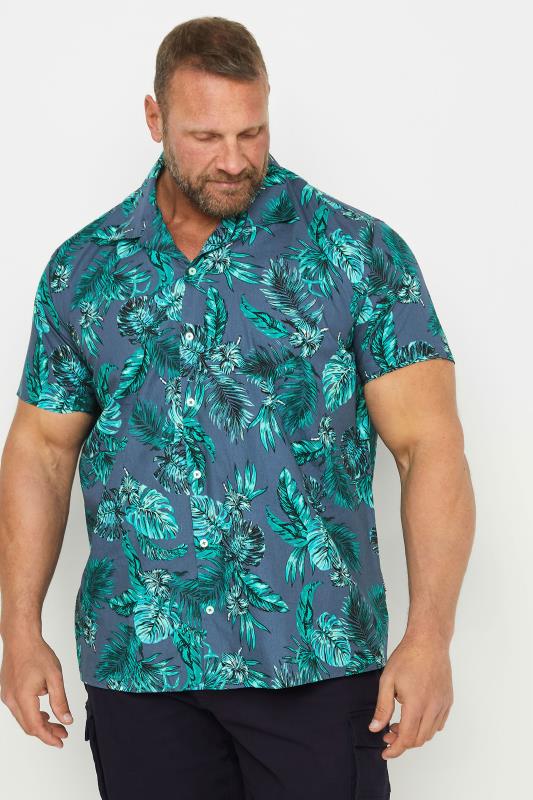 BadRhino Big & Tall Navy Blue Leaf Print Shirt | BadRhino 1