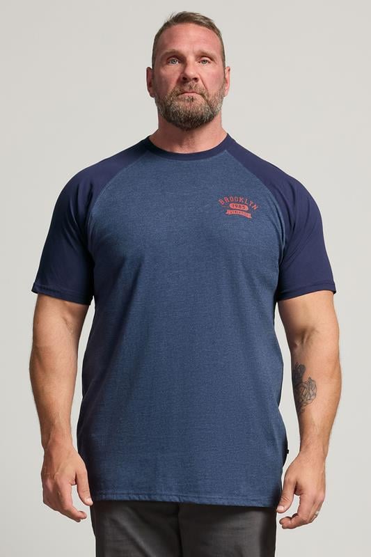  KAM Big & Tall Navy Blue Raglan Graphic Print T-Shirt