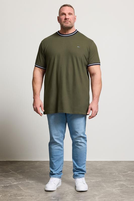 BadRhino Big & Tall Olive Green Extra Long Pique Ringer T-Shirt | BadRhino 2