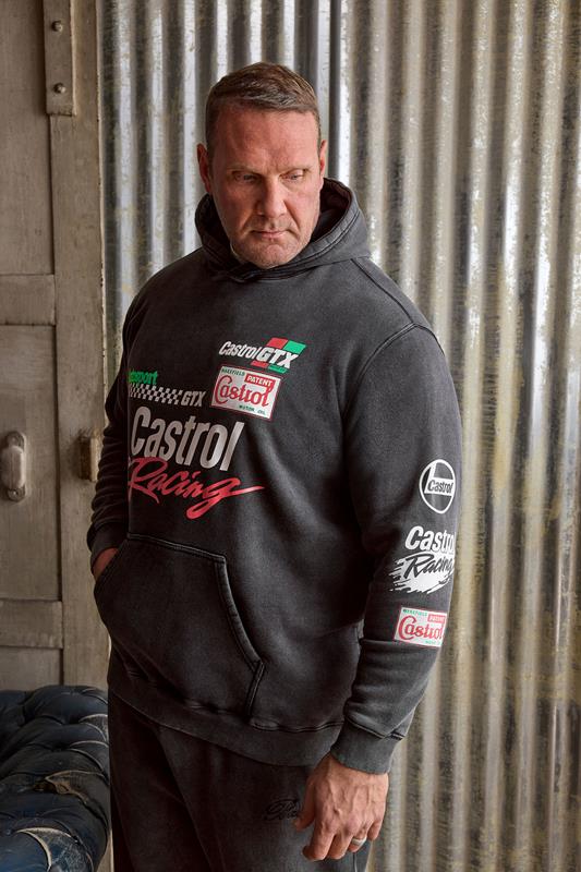 Men's  BadRhino Big & Tall Black 'Castrol' Acid Wash Hoodie