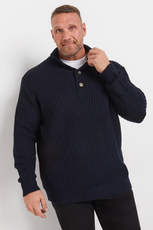 BadRhino Big & Tall Navy Blue Shawl Jumper | BadRhino 2