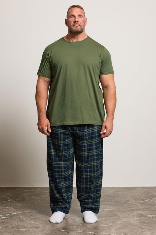BadRhino Big & Tall Khaki Green Check Pyjama Set | BadRhino 1