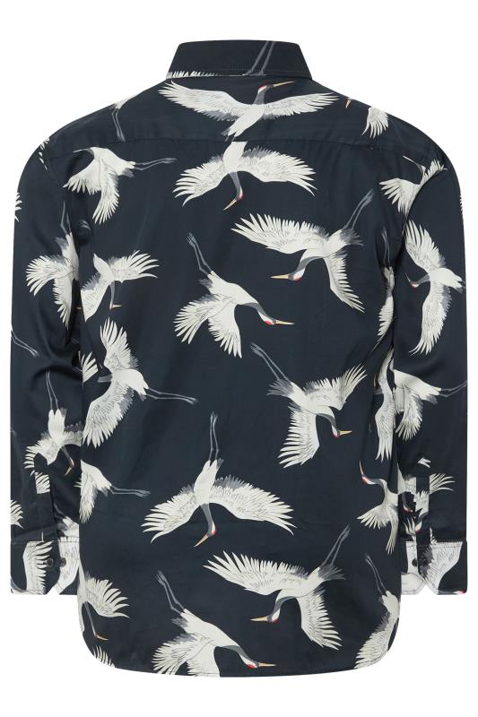 KAM Big & Tall Navy Blue Long Sleeve Bird Print Shirt | BadRhino 2