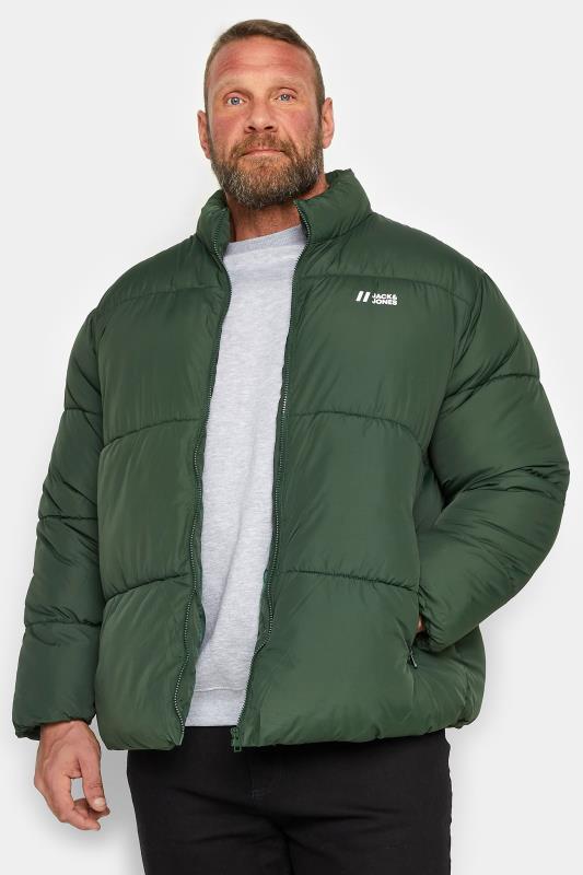 Men's  JACK & JONES Big & Tall Khaki Green Logo Puffer Jacket
