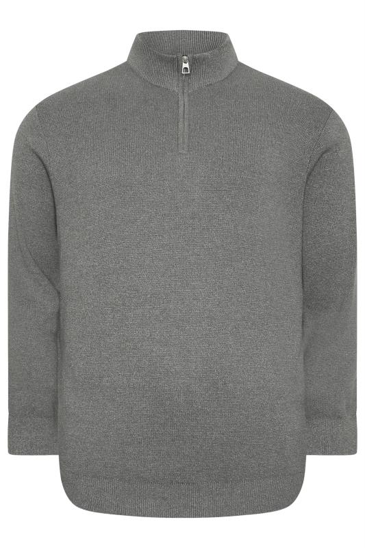 BadRhino Big & Tall Grey Milano Quarter Zip Knitted Jumper | BadRhino 4