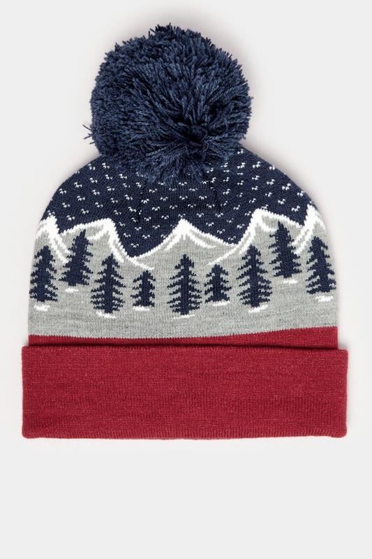 BadRhino Red & Navy Winter Trees Bobble Hat | BadRhino 2