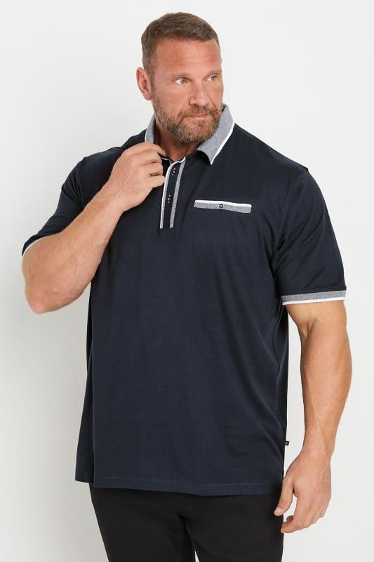 KAM Big & Tall Navy Blue Jacquard Collar Polo Shirt | BadRhino 1