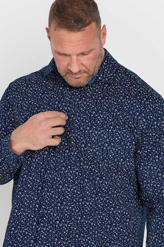 BadRhino Big & Tall Navy Blue Micro Floral Print Formal Shirt | BadRhino 3