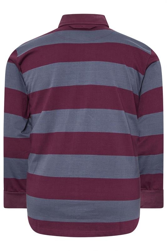 KAM Indigo Blue Striped Long Sleeve Rugby Polo Shirt | BadRhino 2