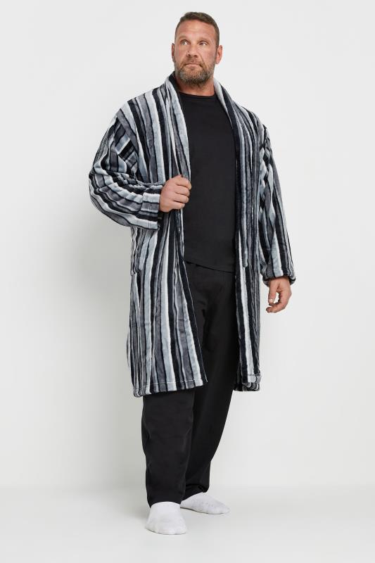 ESPIONAGE Big & Tall Grey Striped Fleece Dressing Gown | BadRhino 2