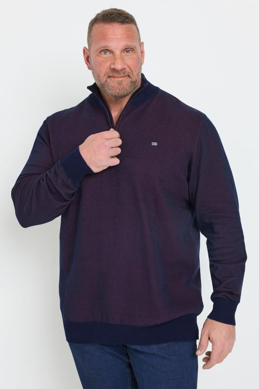 KAM Big & Tall Navy Blue Quarter Zip Knit Jumper | BadRhino 1