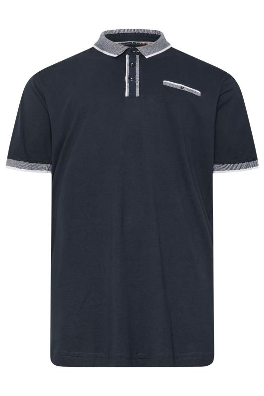 KAM Big & Tall Navy Blue Jacquard Collar Polo Shirt | BadRhino 3