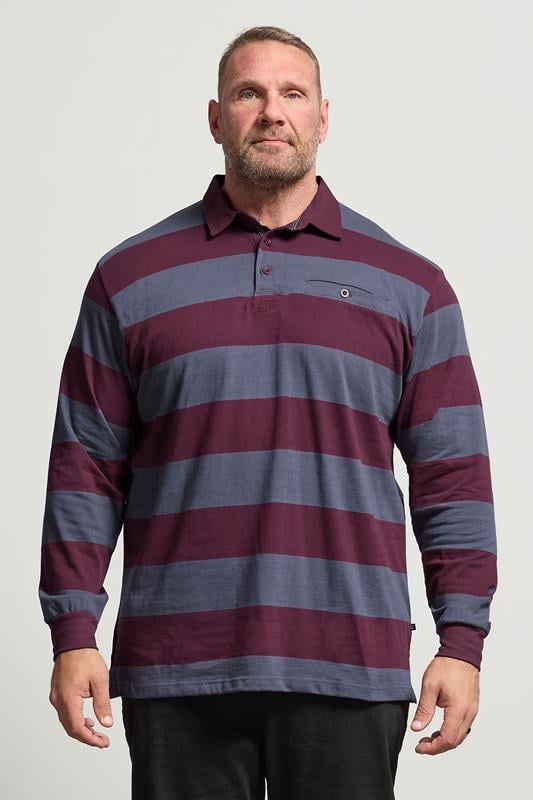 Men's  KAM Indigo Blue Striped Long Sleeve Rugby Polo Shirt