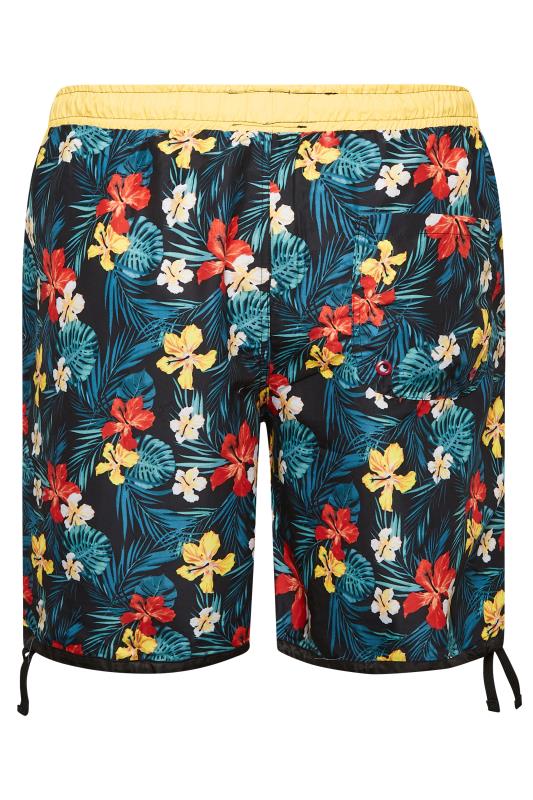 KAM Big & Tall Black Tropical Floral Panel Swim Shorts | BadRhino 5