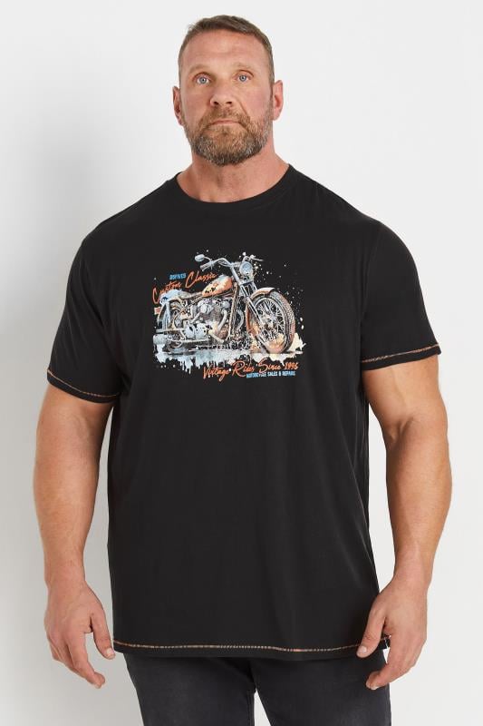 D555 Big & Tall Black Motorbike Graphic Print Tee | BadRhino 1