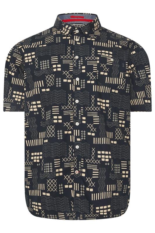 D555 Big & Tall Navy Blue Geometric Print Shirt | BadRhino 2