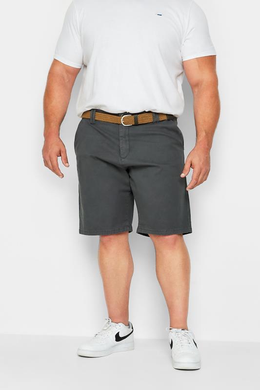 Men's  KAM Big & Tall Grey Belted Chino Shorts