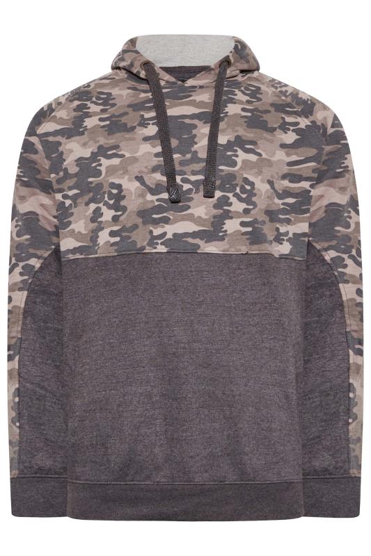 KAM Big & Tall Charcoal Grey Camo Colour Block Hoodie | BadRhino 3