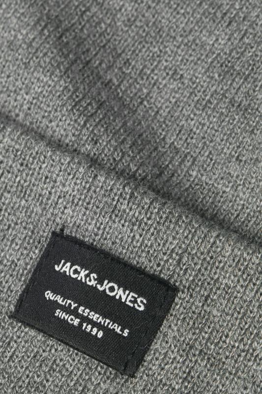 JACK & JONES Big & Tall Grey Logo Beanie | BadRhino 3