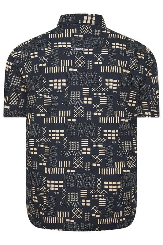 D555 Big & Tall Navy Blue Geometric Print Shirt | BadRhino 4