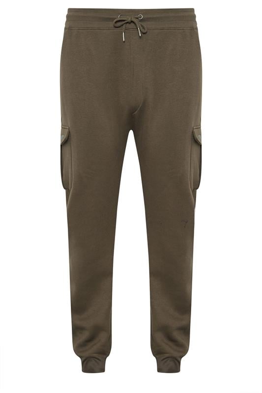 D555 Big & Tall Khaki Green Cargo Cuffed Joggers | BadRhino 1