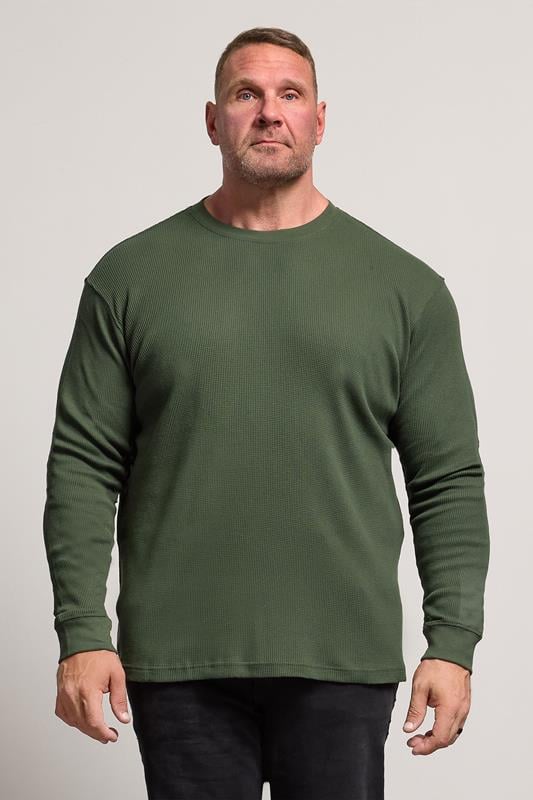 Men's  BadRhino Big & Tall Dark Green Waffle Texture Long sleeve T-Shirt