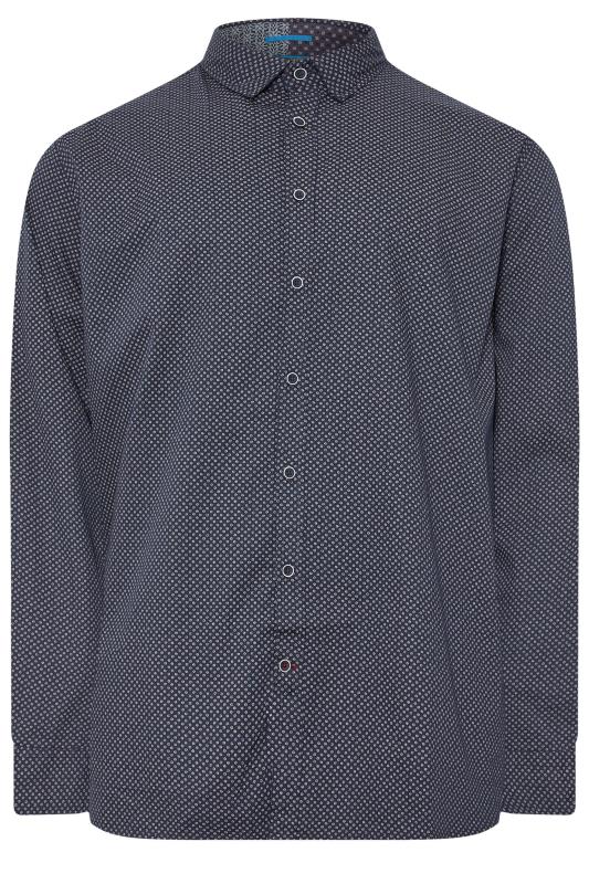 D555 Big & Tall Navy Blue Micro Spot Print Button Shirt | BadRhino 1