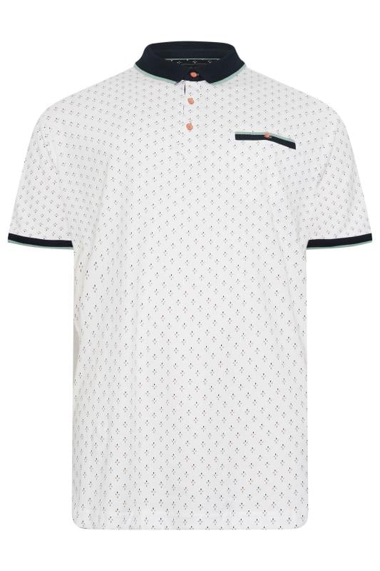 KAM Big & Tall White Geometric Print Polo Shirt | BadRhino 3