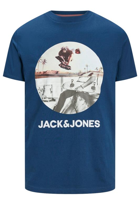 JACK & JONES Big & Tall Navy Blue Skateboard Graphic Short Sleeve T-Shirt | BadRhino 1