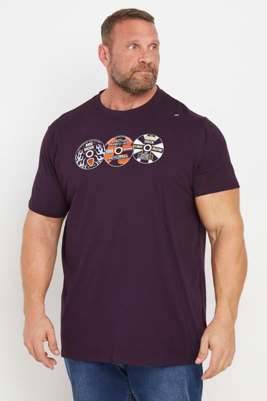 D555 Big & Tall Plum Vintage CD Graphic Print T-Shirt | BadRhino 1