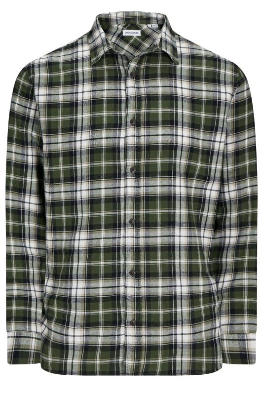 JACK & JONES Big & Tall Green Flannel Checked Shirt | BadRhino 1