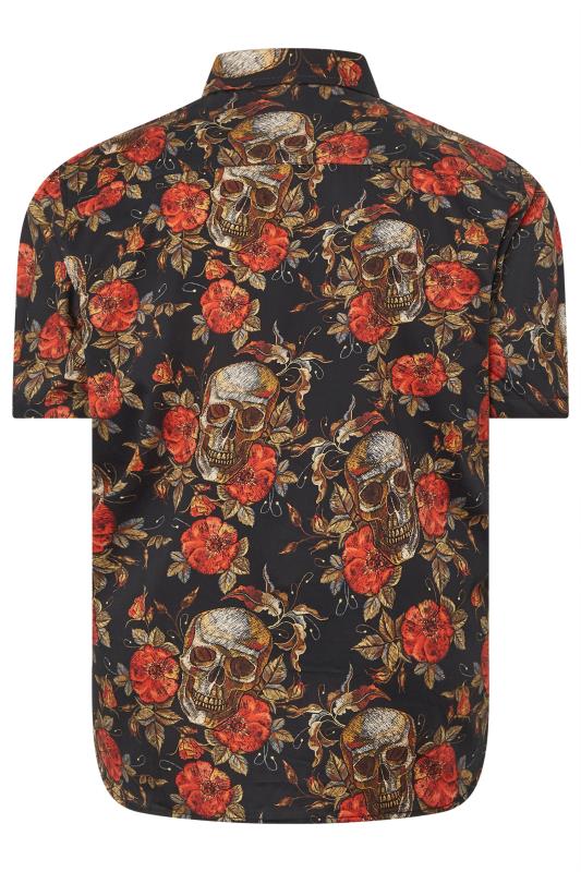 KAM Big & Tall Black Floral Skull Print Short Sleeve Shirt | BadRhino 4