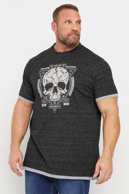 D555 Big & Tall Black Skull Print T-shirt | BadRhino 1