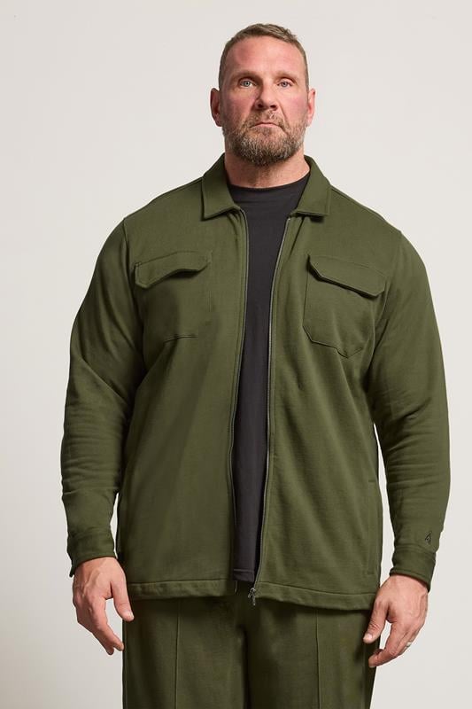 Men's  STUDIO A Big & Tall Khaki Green Zip Through Shacket