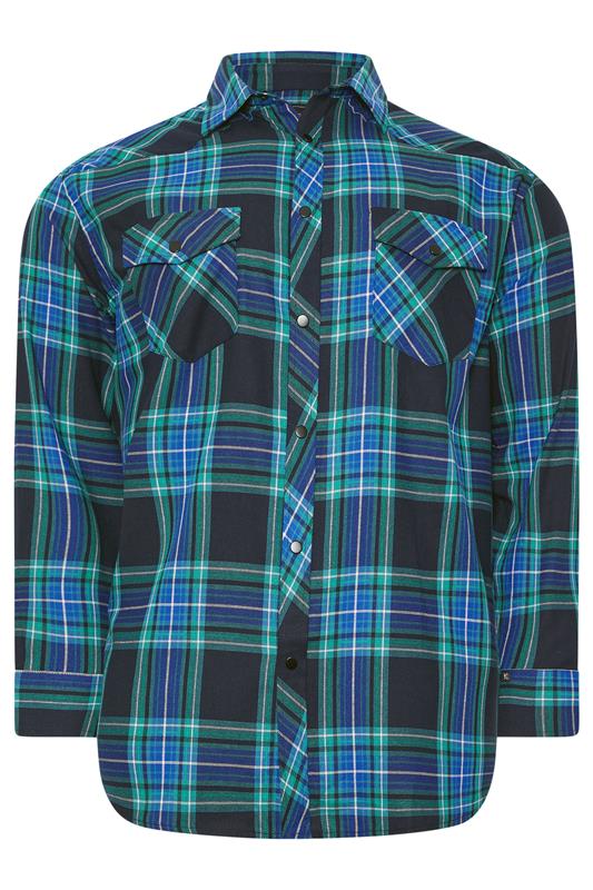 KAM Big & Tall Navy Blue Long Sleeve Check Shirt | BadRhino 1