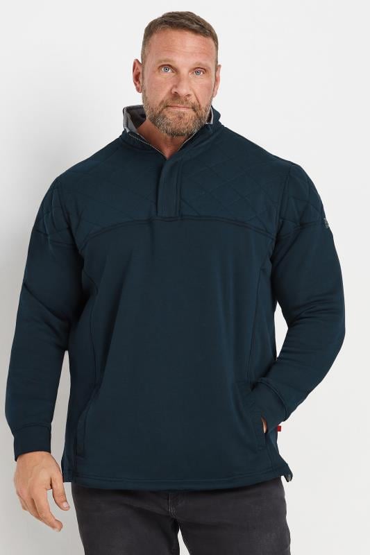 D555 Big & Tall Navy Quarter Zip Quilted Panel Sweatshirt | BadRhino 1