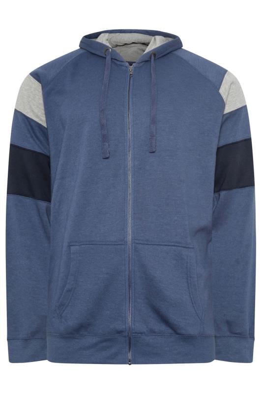 KAM Big & Tall Royal Blue Zip Through Cut & Sew Panel Hoodie | BadRhino 3