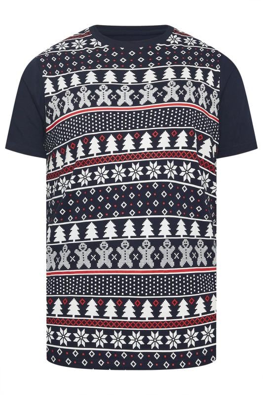 BadRhino Big & Tall Navy Blue Fairisle Christmas Graphic T-Shirt | BadRhino 3