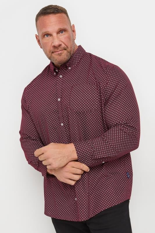 BadRhino Big & Tall Burgundy Red Geometric Print Party Shirt | BadRhino 1