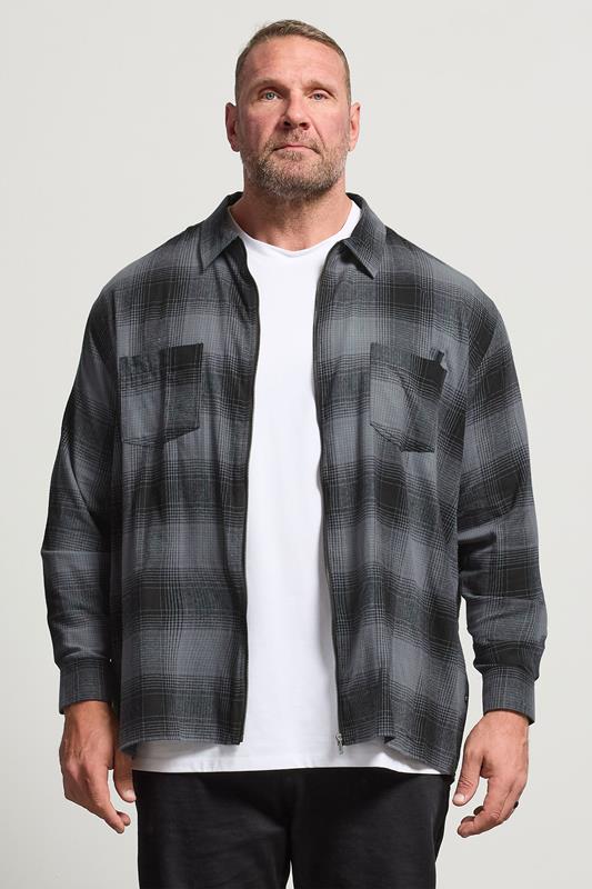 KAM Big & Tall Navy Blue Zip Through Quilted Check Overshirt | BadRhino 3
