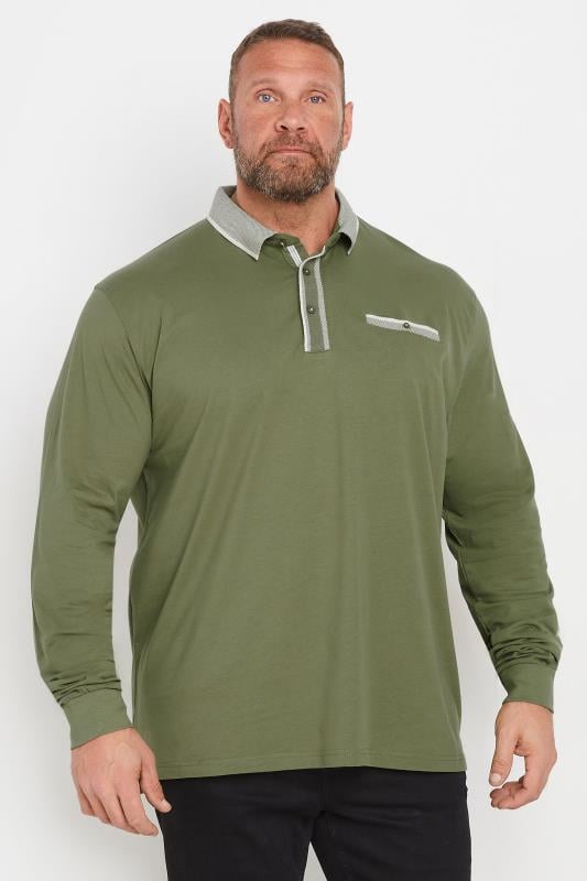 KAM Big & Tall Sage Green Long Sleeve Polo Shirt | BadRhino 1