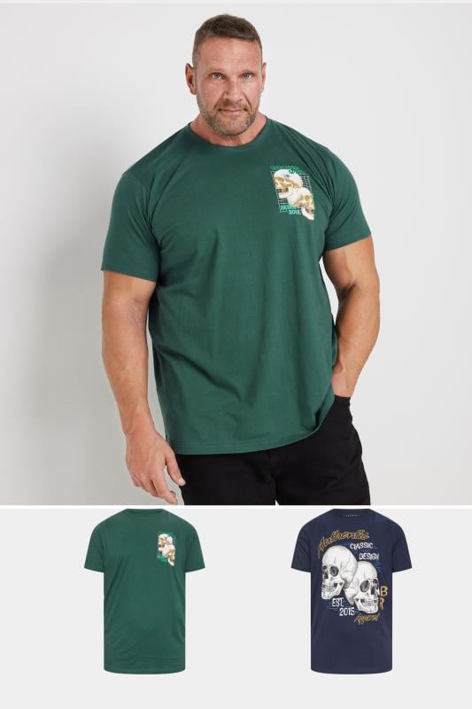 BadRhino Big & Tall 2 PACK Green & Navy Blue Skull Print Graphic T-shirts | BadRhino 1