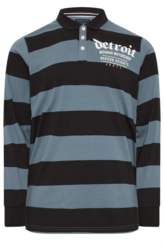 BadRhino Big & Tall Blue 'Detroit' Print Stripe Rugby Polo Shirt | BadRhino 3