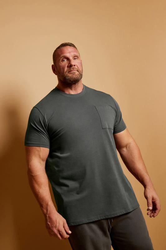 STUDIO A Big & Tall Grey Pocket Detail T-Shirt | BadRhino 1