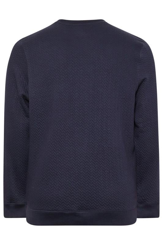 BadRhino Big & Tall Navy Blue Chevron Quilted Crew Neck Sweatshirt | BadRhino 5