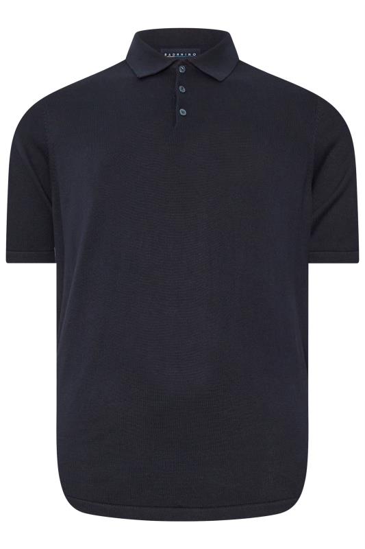 BadRhino Big & Tall Navy Blue Knitted Short Sleeve Polo Shirt | BadRhino 3