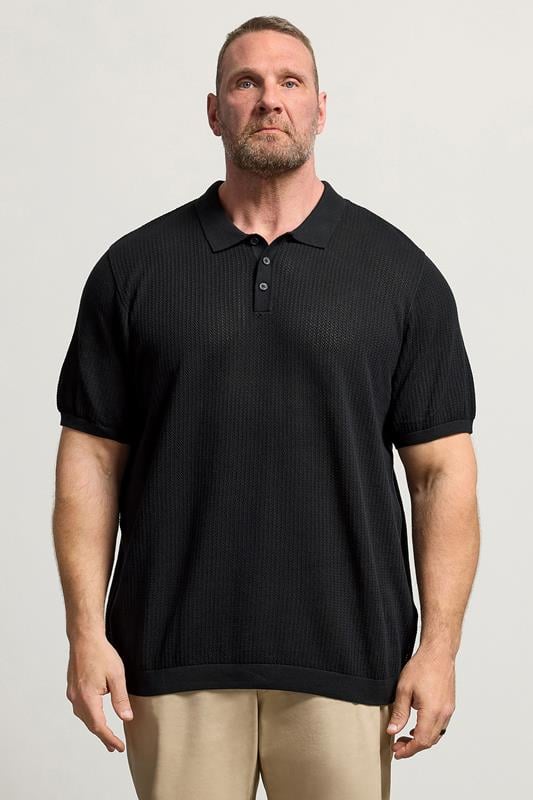  JACK & JONES Big & Tall Black Knitted Polo Shirt