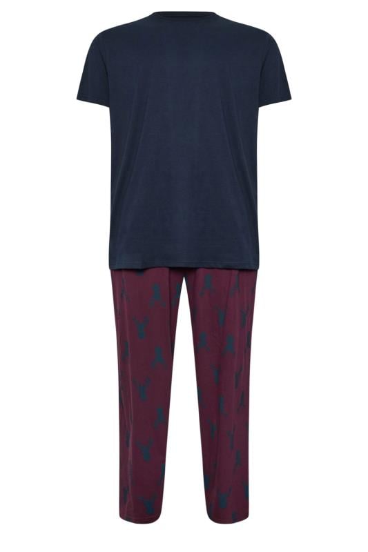 BadRhino Big & Tall Blue & Burgundy Stag Jersey Pyjama Set | BadRhino 5