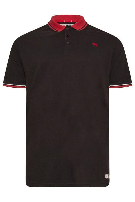 D555 Black Pique Polo Shirt With Red Collar | BadRhino 3