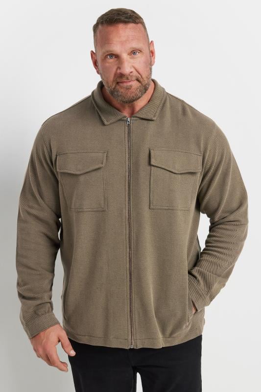 D555 Big & Tall Stone Brown Stretch Zip Through Jacket | BadRhino 1